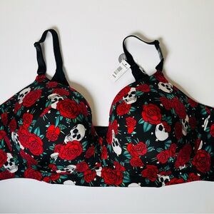 Torrid Black and Red Skull Floral Bra